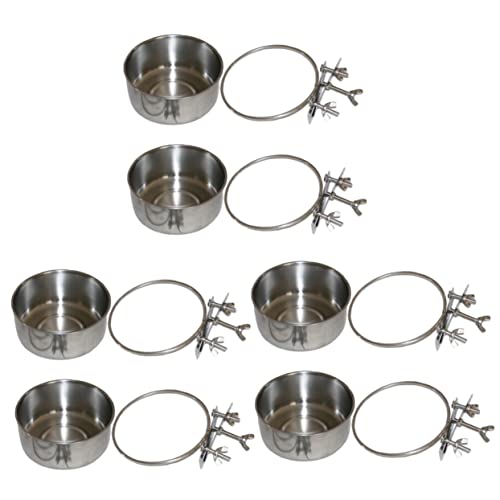  Bird Cage Mount Bowl Bunny Food Rabbit Food 6 Pcs Feeder Silver Stainless Steel Alloy Stainless Steel Dog Bowls Pet Feeder Metal Bird Feeder