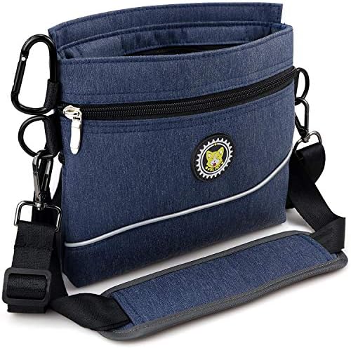  Viklluyr Dog Treat Pouch Bag With Magnetic Closure, 2 Zip Pockets, Dog Food Bag With Removable Inner Pocket, Padded Shoulder Strap, Perfect Food Bag For Agility Training - Including Carabiner