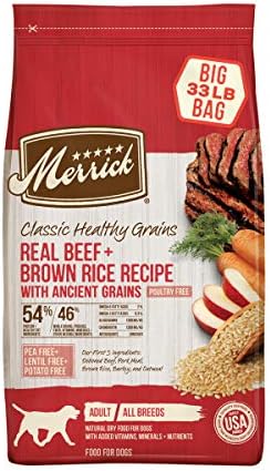  Merrick Classic Healthy Grains Dry Dog Food Real Beef & Brown Rice Recipe With Ancient Grains, Offer - 33 Lb. Bag
