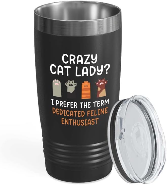 Flairy Land Cat Lady Black Tumbler 20oz - Appreciate Felines -Cat Paw Cat Parents Cat Mama Cat Lover Kitties Purr Feline Mom