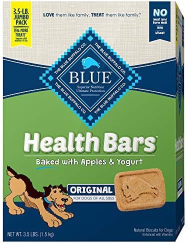  Blue Buffalo Health Bars Mini Natural Crunchy Dog Treats Biscuits, Apple & Yogurt 32-oz Box