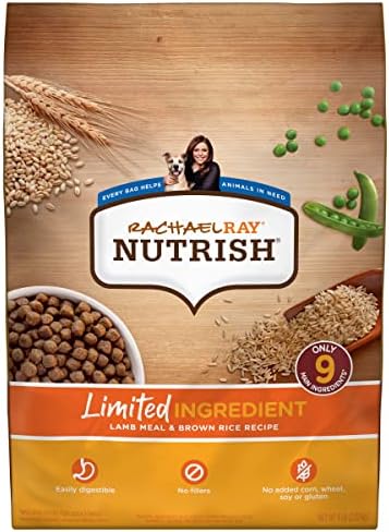  Rachael Ray Nutrish Limited Ingredient Lamb Meal & Brown Rice Recipe, Dry Dog Food, 14 Pound Bag (Packaging Design May Vary)