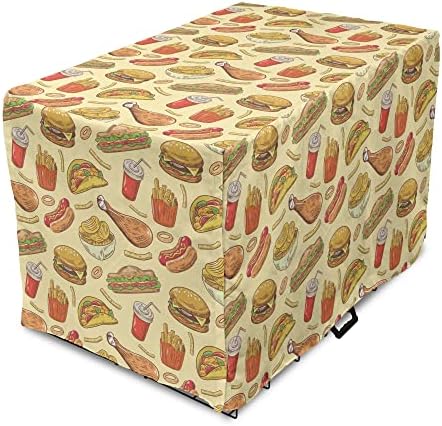  Lunarable Soda Dog Crate Cover, Fast-Food French Fries Hamburgers Onion Rings Wings Chips Retro Unhealthy Menu, Easy To Use Pet Kennel Cover For Small Dogs Puppies Kittens, 24 Inch, Multicolor