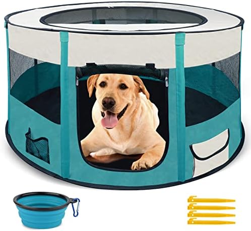  Foldable Playpen For Dogs, 44"*44"*23" Waterproof Portable Dog Cat Crate Pet Exercise Kennel Tent, Puppy Kitten Cage With Shade Cover, Indoor House Outdoor Travel Use For Dog, Cat, Rabbit, Green Large