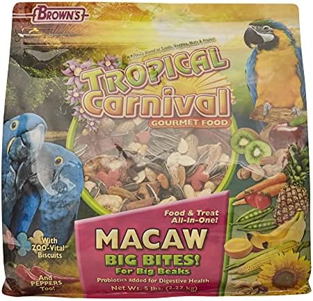  F.M. Brown's Tropical Carnival, Gourmet Macaw Food Big Bites For Big Beaks, Vitamin-Nutrient Fortified Daily Diet With Probiotics For Digestive Health, 5 Lb