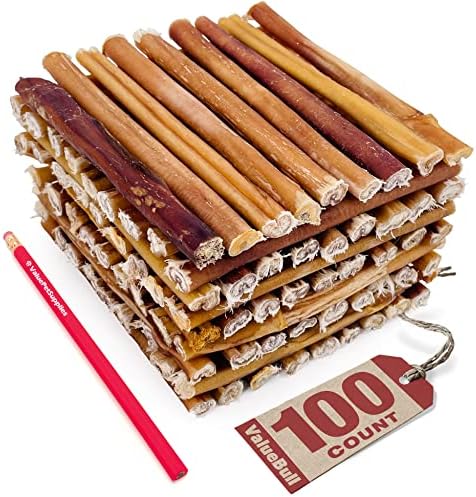  ValueBull Bully Sticks For Small Dogs, Extra Thin 6 Inch, 200 Count - All Natural Dog Treats, 100% Beef Pizzles, Single Ingredient Rawhide Alternative