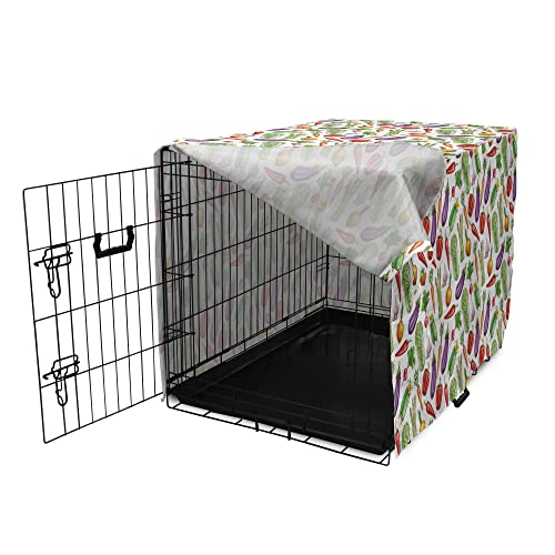  Ambesonne Vegetable Art Dog Crate Cover, Detailed Eggplant Cucumber With Onion And Garlic Food Ingredients Cartoon, Easy To Use Pet Kennel Cover For Medium Large Dogs, 18 Inch, Multicolor