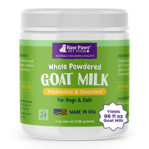  Raw Paws Whole Goat Milk Powder For Dogs And Cats, 7-oz - Goats Milk For Dogs Made In USA - Natural Kitten & Puppy Milk Replacement Formula - Dry Pet Goat Milk Food Topper - Pet Nutritional Supplement