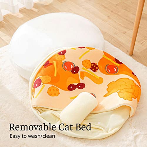 GENERIC Semi-Enclosed Cat Bed - Lovely Round Food Print Kennel Cat Bed Mat Cushion Bed House Kitten Cute Cat Soft Cave Bed For Dog Cat Pet Supply Home Décor