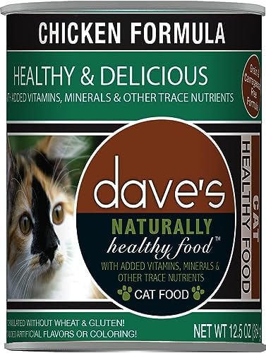  Dave's Pet Food Grain Free Wet Cat Food (Chicken), Made In USA Naturally Healthy Canned Cat Food, Added Vitamins & Minerals, Wheat & Gluten-Free, 12.5 Oz (Case Of 12)