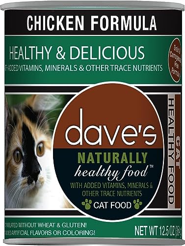  Dave's Pet Food Grain Free Wet Cat Food (Chicken), Made In USA Naturally Healthy Canned Cat Food, Added Vitamins & Minerals, Wheat & Gluten-Free, 12.5 Oz (Case Of 12)