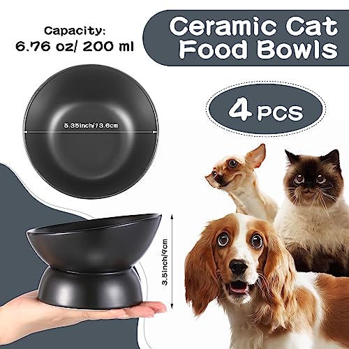  Jinei 4 Pcs Raised Cat Bowl Ceramic Tilted Elevated Food Bowls 6.76 Oz Cat Feed Bowls Anti Vomiting Whisker Friendly Shallow Dishes Non Slip Food Water Bowl Indoor Set Cats Puppy
