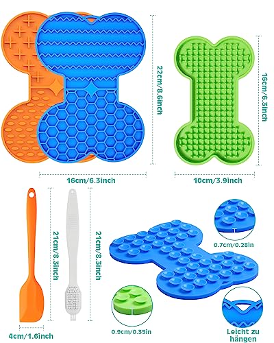  Petbank Lick Mat For Dogs And Cats - 3 Pcs Valued-Pack Dog Licking Mat With Suction Cups, Dog Peanut Butter Lick Pad For Anxiety Relief And Slow Feed Training, Spatula And Brush Include