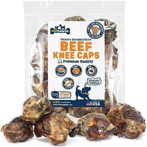  PUPDAWGS Single Ingredient Dog Bone Made In USA - Beef Knee Caps - 100% Natural Dog Bones For Aggressive Chewers - From USDA Inspected Beef - Hickory Smoked - Individually Wrapped (3 Piece Pack)