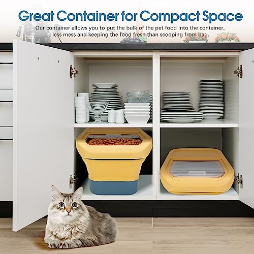  Yummy Sam Collapsible Dog Food Storage Container, 10-20 LB Large Capacity Pet Food Container Bin With Lids, Airtight Cat Food Containers Foldable Kitchen Rice Storage With Measuring Cup Scoop (Yellow)