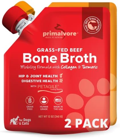  Primalvore All-Natural Duck Bone Broth For Dogs&Cats, Mobility Formula W/Collagen Peptides Supports Hip & Joints, Digestion, Skin&Coat And Hydration, Grain Free, Human Grade, Made In USA. Duck 2 Pack