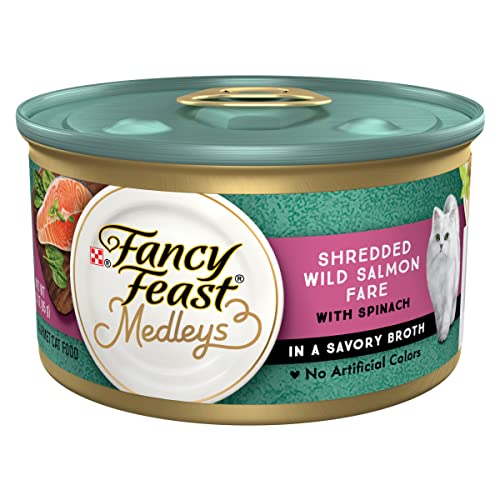  Purina Fancy Feast Wet Cat Food, Medleys Shredded Wild Salmon Fare With Spinach In A Savory Cat Food Broth - (24) 3 Oz. Cans