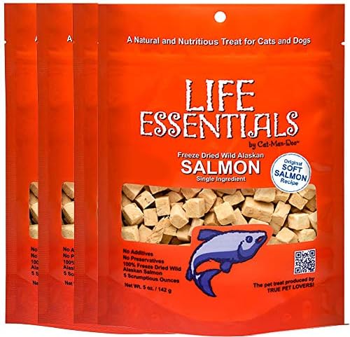  LIFE ESSENTIALS BY CAT-MAN-DOO All Natural Freeze Dried Wild Alaskan Salmon Treats For Cats & Dogs - Single Ingredient No Grain Snack With No Additives Or Preservatives, 5 Ounce Bag