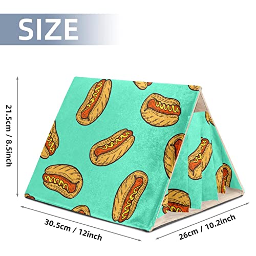  Y-DSIWX Guinea Pig Hideout House Bed, Fast Food Hot Dog Pattern Green Rabbit Cave, Squirrel Chinchilla Hamster Hedgehog Nest Cage