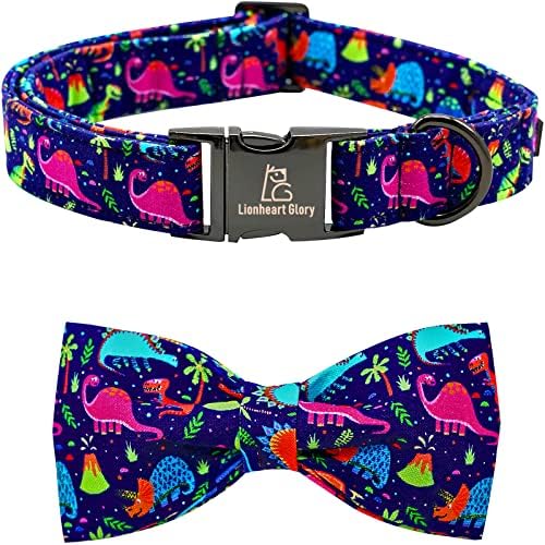  Lionheart Glory Dog Collar, Pink Dog Bow Collar For Female Dogs Collar With Bow Adjustable Bowtie Collar Cute Patterns For Small Dogs Pet Gift