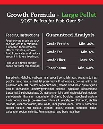  Blue Ridge Fish Food Pellets [14lb], Koi And Goldfish Growth Formula, Floating 3/16" Pellet, Balanced Diet