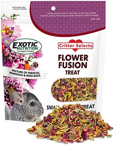  Flower Fusion Treat (8 Oz.) - Healthy Natural Dried Flower Herbivore Treat - Chinchillas, Guinea Pigs, Rabbits, Prairie Dogs, Degus, Hamsters, Rats, Squirrels, Sugar Gliders & Other Small Pets
