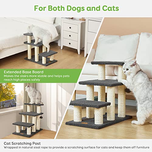  Pawque Dog Stairs & Cat Scratching Post Pet Steps For High Beds Couch, High-Strength Boards Holds Up To 150 Lbs For Indoor Small Cats Kittens Dogs Climbing Playing, 3 Combination Options, 3 Steps-Grey