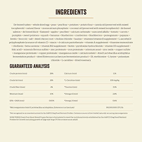  Now Fresh Grain Free Small Breed Dog Food, 3.5 Lb - Dry Puppy Food Recipe - Healthy Diet With Probiotics & Real Meat And Fish For Protein