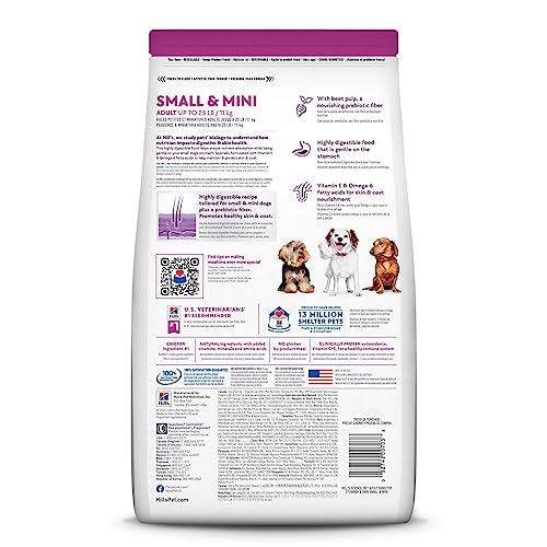  Hill's Science Diet Dry Dog Food, Adult, Small & Mini Breeds, Sensitive Stomach & Skin, Chicken Recipe, 4 Lb. Bag