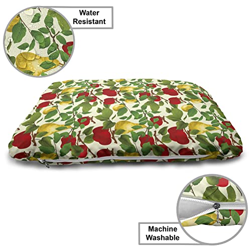  Lunarable Fruit Wooden Pet House, Repetitive Pattern Of Pear And Apple Branches With Leaves Blooming Organic Foods, Outdoor & Indoor Portable Dog Kennel With Pillow And Cover, Medium, Multicolor