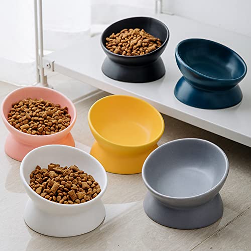  Hapiso Ceramic Raised Cat Bowls,Tilted Elevated Food Or Water Bowls For Small Dog Cat, Porcelain Pet Feeder Bowl Protect Cat's Spine