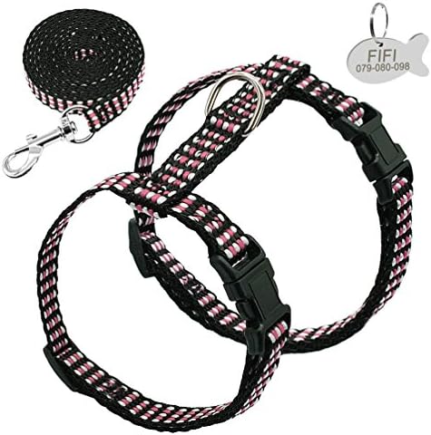  Kuntrona Nylon Cat Harness And Leash Set Customized Cats Kitten Harnesses With Id Tag Anti Lost Name Tag Blue S