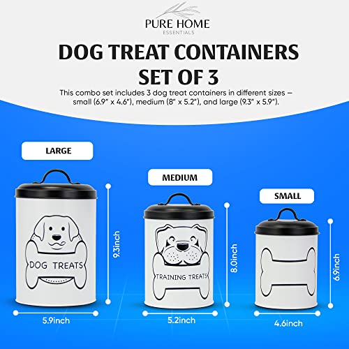  Pure Home Essentials Metal Dog Treat Containers With Lids (Set Of 3) – Customizable Chalk Labels & Chalk Included – Dog Food Storage/Dog Treat Jars For Kitchen Counter