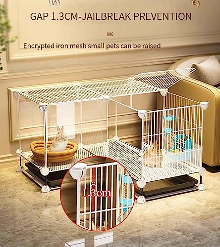  OM-PDD Indoor Guinea Pig/Ferret Cage, With Tray, Small Animal Playpen, Transparent Design, Thick Iron Mesh, Easy To Clean, Suite: Foot Pad/Water Fountain/Tray/Food Box/Water Bowl