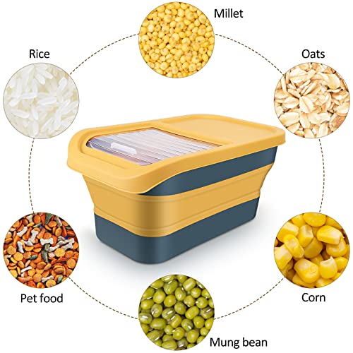  ShineMe Collapsible Dog Food Container, 13 LB Foldable Pet Food Storage Containers With Lids, Airtight Cat Food Containers With Measuring Cup And Scoop, Kitchen Rice Cereal Containers, Yellow