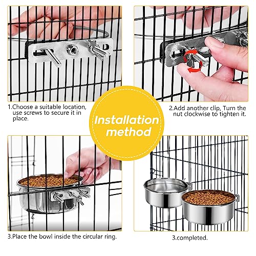  2 Pack Kennel Water Bowl, Stainless Steel Dog Crate Water Bowl No Spill, Hanging Dog Bowls For Kennel Cage, Metal Pet Food Water Bowl Feeder For Medium Large Size Dogs