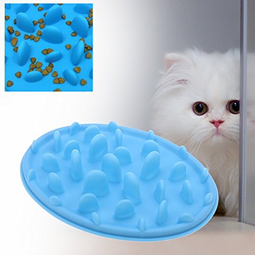  POPETPOP Pet Dog Cat Anti-Choke Slow Feeder Bowl - Anti Gulping Feeder Non-Slip Pet Food Water Dish - Healthy Eating Diet For Cat Dog No Gulp Bloat - Size S(Blue)