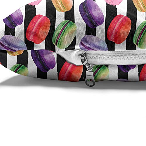  Lunarable Food Pet Bed, Colorful Macaron Yummy French Desert On Black And White Striped Background Print, Chew Resistant Pad For Dogs And Cats Cushion With Removable Cover, 24" X 39", Multicolor