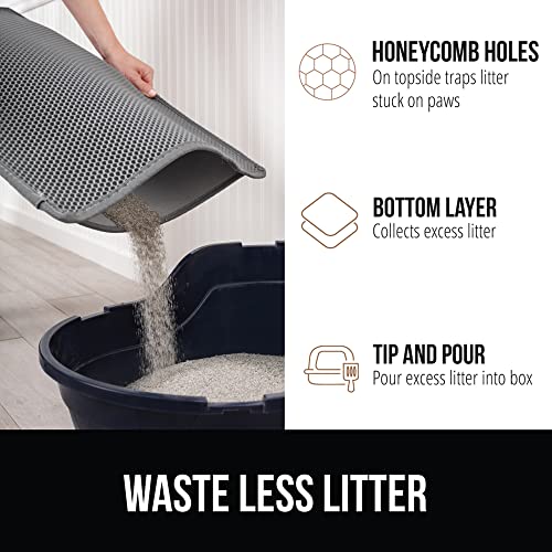  Gorilla Grip Honeycomb Cat Mat And Dog Leash, Trapping Kitty Mats In Size 30x24 Inch Water Resistant, Heavy Duty Dog Leash In 4 Feet X 1/2 Inch Metal Clip, Both In Gray, 2 Item Bundle