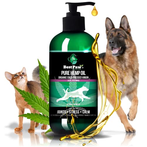  [236,000mg] Organic Hemp Oil For Dogs And Cats - Joint Pain Relief Arthritis Supplement - Natural Support For Separation Relief - Calming Aid Pets Love - From Canadian Crops - 8oz