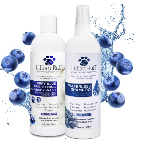  Lillian Ruff Berry Blue Brightening Face And Body Wash For Dogs And Cats - Tear Free Blueberry Shampoo - Remove Tear Stains, Hydrate Dry Itchy Skin, Add Shine & Luster To Coats - Made In USA (Gallon)