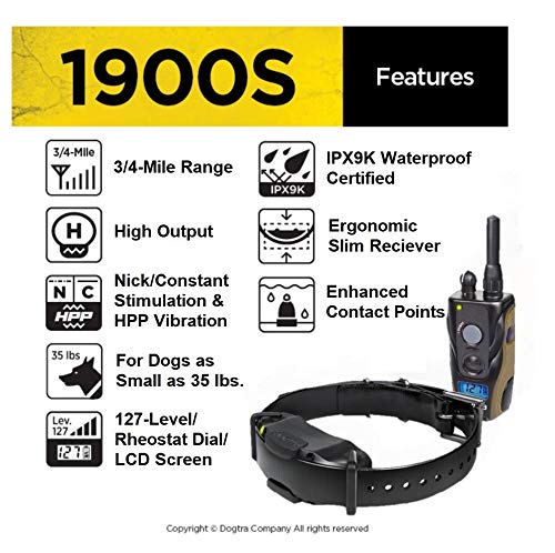  Dogtra 1900S Remote Dog Training Collar - 3/4 Mile Range, Waterproof, Rechargeable, Vibration - Includes Essential Pet Products Dog Training Clicker And Collapsible Food And Water Bowl