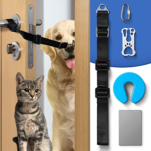  CJPET Cat Door Latch For Dogs -Flex Latch Strap Adjustable Cat Door Alternative To Keep Dogs Out Of Cat Litter Boxes And Food, Let's Cats In And Safe Baby Proof (Fabric)