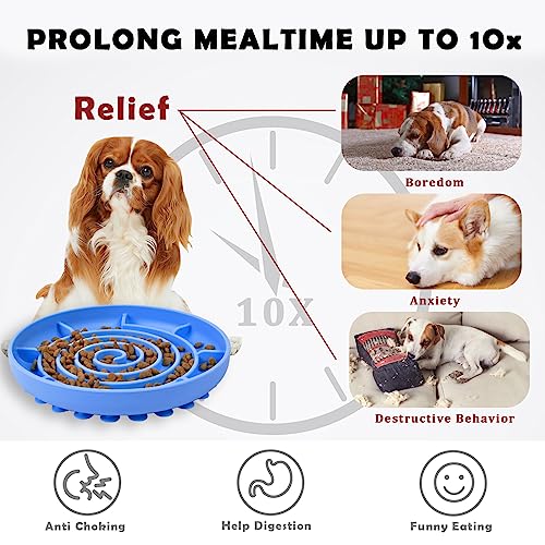  ChezAbbey Slow Feeder Dog Bowl, Silicone Dog Food Bowl, Slow Eating Feeding Pet Food Dish For Medium Small Breed Dogs Puppy Cats, Bloat Stop Anti Gulping Nonslip Puzzle Lick Bowl With Suction Cups