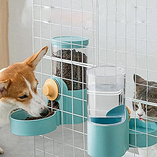  2pcs Automatic Hanging Pet Feeder Water Dispenser For Crates And Cages Removable Dog Bowl With Plastic Food Bowl For Cat, Puppy, Rabbit, Bird, Hamster (Color : Green)