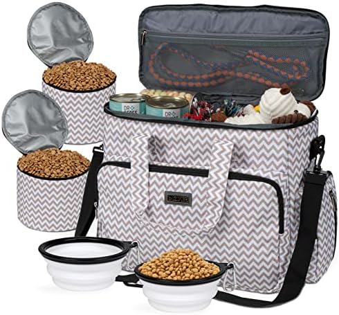  BAGLHER Dog Travel Bag, Airline Approved Pet Tote Organizer With Multi-Function Pockets,2X Food Storage Containers And 2X Collapsible Dog Bowls,Perfect Weekend Pet Travel Set For Dog, Cat Black