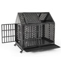  Huddycove Heavy Duty Dog Crate For High Anxiety Dogs, 46 Inch Indestructible Large Kennel Indoor, Removable Trays And Lockable Wheels, Chew Proof Cage With Pointed Roof