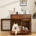  SWHSE Large Dog Crate Furniture, Heavy Duty Dog Kennel Furniture With 2-in-1 Induction Lamp And Removable Washable Pet Mat For Large And Medium Dogs Indoor(Left)