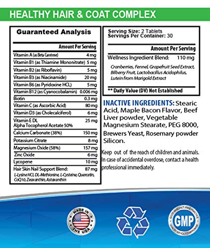  Dog Healthy Coat Supplement - Dog Hair And Coat Health Complex - Healthy Skin And Nails - Itch Relief - Powerful - Vitamin C For Dogs Chewable - 120 Treats (2 Bottles)