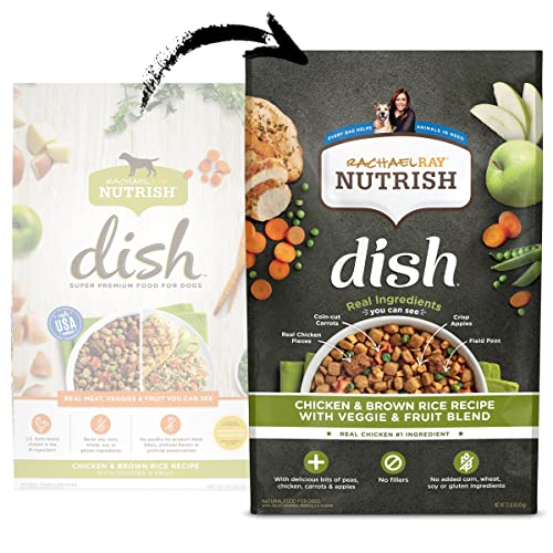  Rachael Ray Nutrish Dish Premium Dry Dog Food, Chicken & Brown Rice Recipe With Veggies & Fruit, 23 Pound Bag